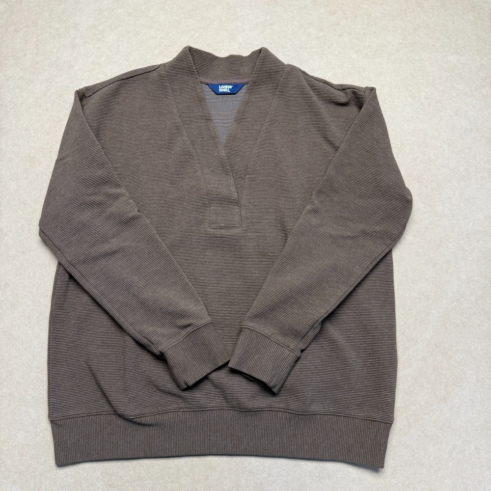 Lands' End Brown V-Neck Pullover Womens S 6-8 Textured Soft Ribbed Knit Sweater
